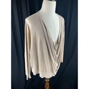 Garnet Hill M Easy Linen Drape Front Cardigan‎ Taupe Minimalist Capsule Sweater